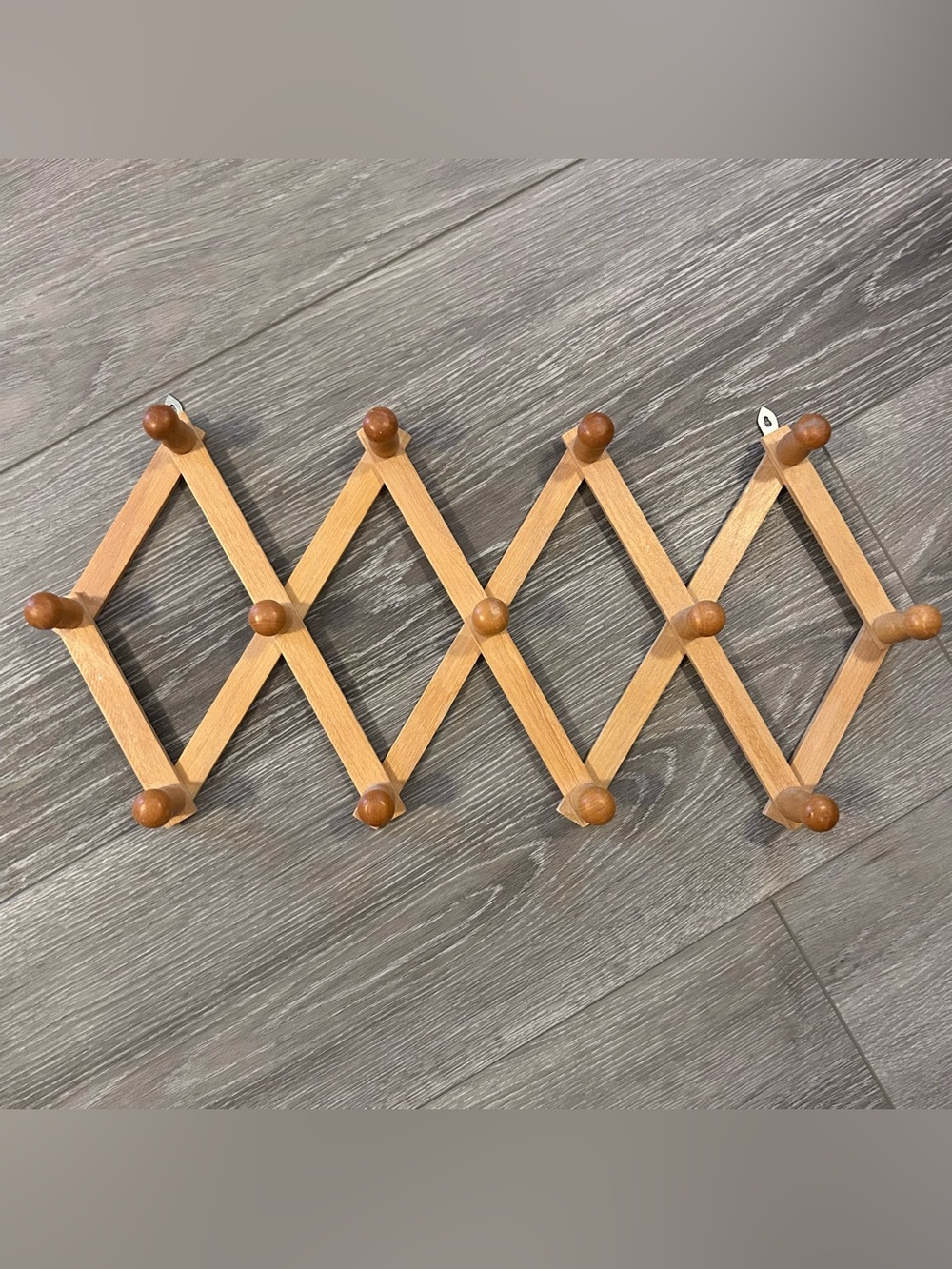 Vintage Accordion Wooden Wall Rack Expandable 13 Peg Hat Coat Mug Hanger